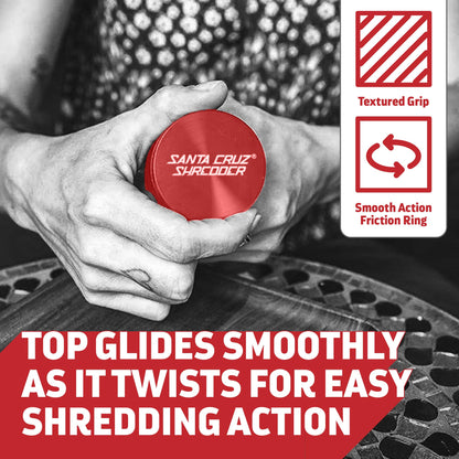 Santa Cruz Shredder Metal Herb Grinder Knurled Top for Stronger Grip 3-Piece Medium 2.2" (Red)