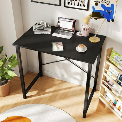 DUMOS 32-Inch Modern Small Computer Desk - Stylish Writing Table for Home & Office | Black Wood Finish