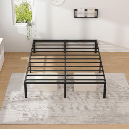 NEW JETO Metal Bed Frame,Full Size Bed Frame with Storage Space,Heavy Duty Sturdy Mattress Foundation,Easy Assembly,No Box Spring Needed, Black,16 Inch,Full