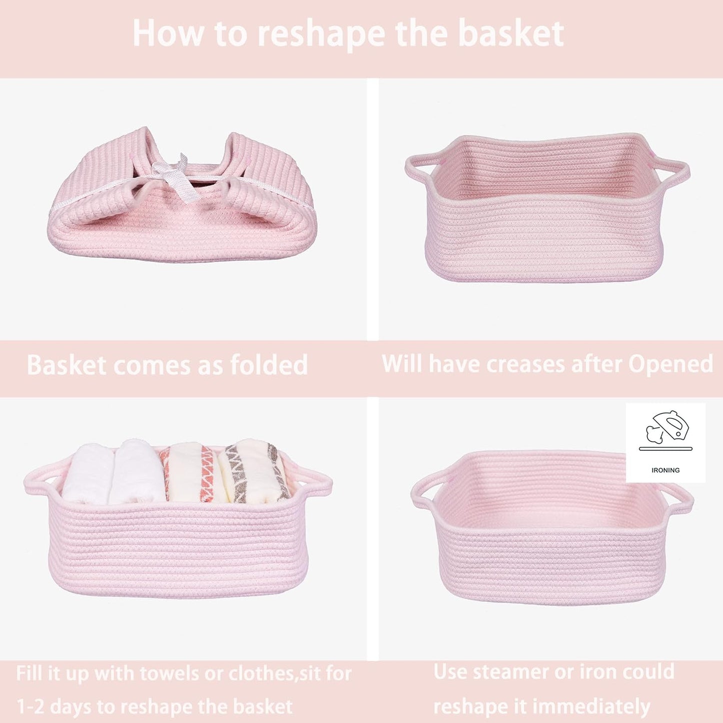 Skiennix Woven Cotton Rope Storage Basket - Decorative Pet Toy Organizer | Light Pink, Small Size
