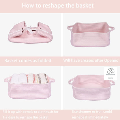 Skiennix Woven Cotton Rope Storage Basket - Decorative Pet Toy Organizer | Light Pink, Small Size