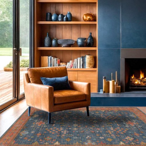 Washable 4x6 Small Rug for Living Room, Area Rug for Kitchen, Bedside, Large Entryway Indoor - Stain Resistant Non Skid Non Slip with Rubber Backing, Boho Aethestic Décor (4x6 Navy Blue)