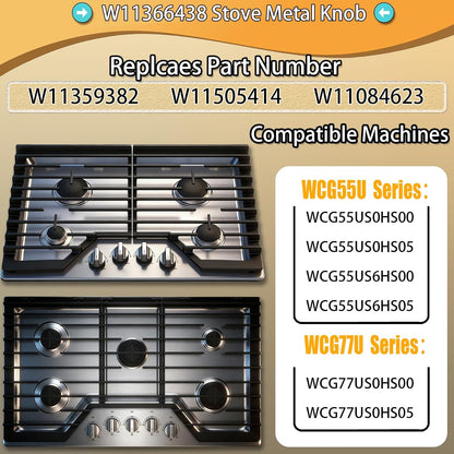 Whirlpool W11366438 Stove Knobs Replacement - Upgraded Stainless Steel for Gas Cooktops | Fits Models WCG55US0HS & WCG77US0HS00