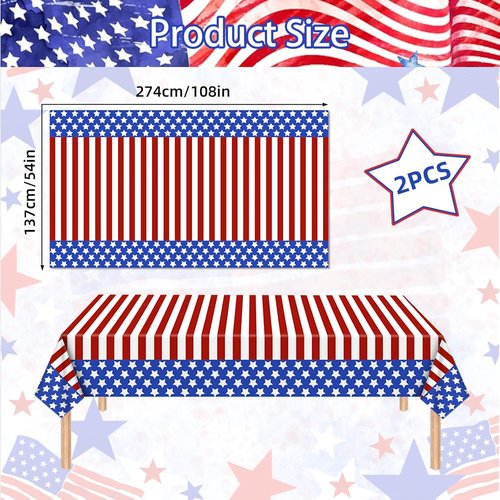 American Flag Tablecloths by [Brand Name] - 3 Pack 54x108 Inch Disposable Rectangle Covers for Patriotic Celebrations