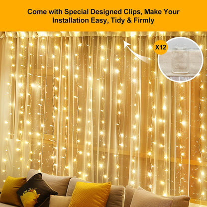Skiennix 200 LED Fairy Curtain Lights - 6.6 x 6.6 FT Warm White USB Plug with Remote | 8 Modes for Christmas & Events