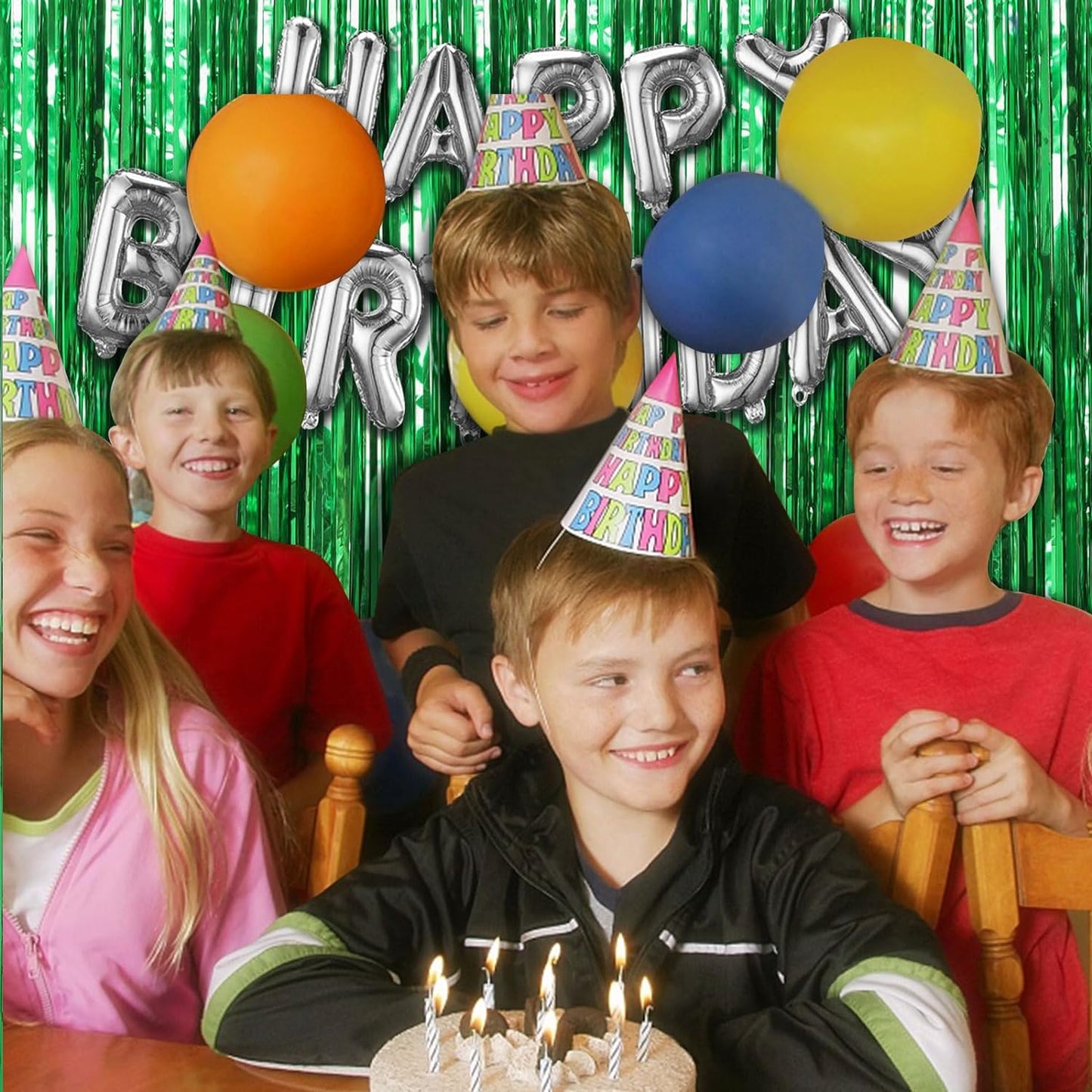 Skiennix Green Streamers Backdrop - Jungle Party Decorations | Foil Fringe Curtains for Photo Booth