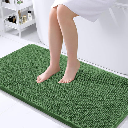 OLANLY Bathroom Runner Rugs - Soft Absorbent Chenille Bath Mats | Quick Dry, Machine Washable, 44x24, Olive Green