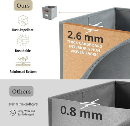 DECOMOMO Storage Baskets - 13x15x13 Cube Bins with Labels for Organized Shelves | Grey (Set of 4)