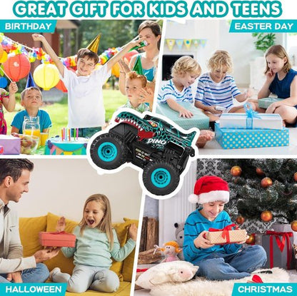 DYODYORC Remote Control Car - 2.4GHz All-Terrain Dinosaur Monster Truck with Music & Lights | Ready to Run, 2 Batteries Included (Cyan)