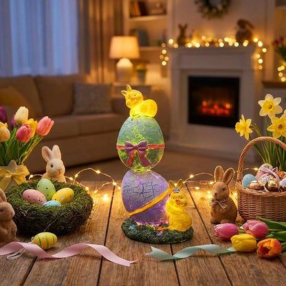 **Regine Switzerland Lighted Easter Eggs - Cute Resin Chick Figurines for Spring Decor | 6.5" H Purple & Green**