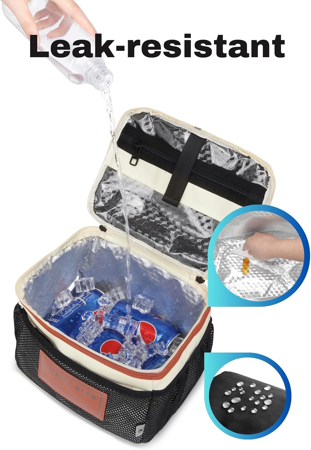 SUNNY BIRD Insulated Lunch Bag - Foldable & Leakproof Design with Shoulder Strap | White 002