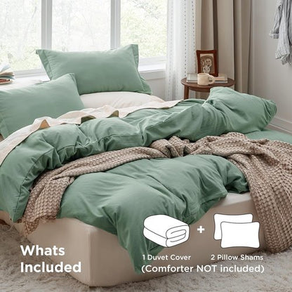 Bedsure Sage Green Duvet Cover - Extra Soft 3-Piece Bedding Set, Queen Size 90x90 Inches with Zipper Closure & 2 Pillow Shams