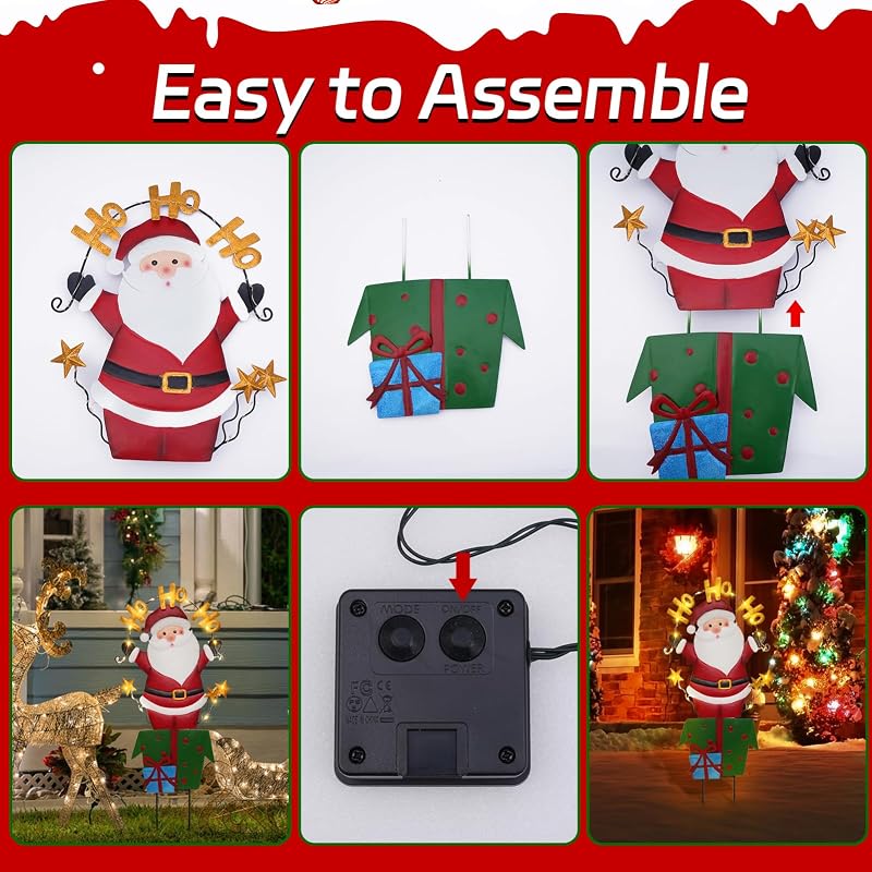 Solar Christmas Yard Sign Santa Claus 28 In Lighted Metal Garden Stake - Variation: Santa Claus