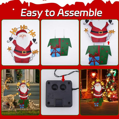 Solar Christmas Yard Sign Santa Claus 28 In Lighted Metal Garden Stake - Variation: Santa Claus