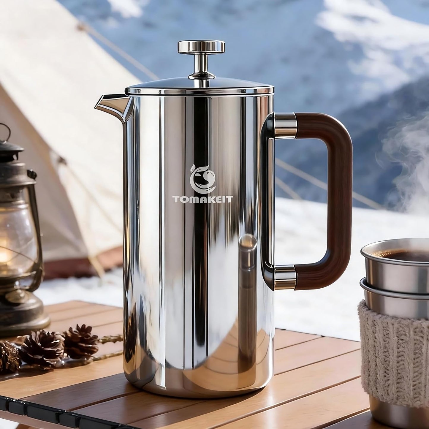Skiennix French Press Coffee Maker - Durable 304 Stainless Steel, Easy Clean & Leak-Proof | 1L/34 Oz (Silver Upgrade)