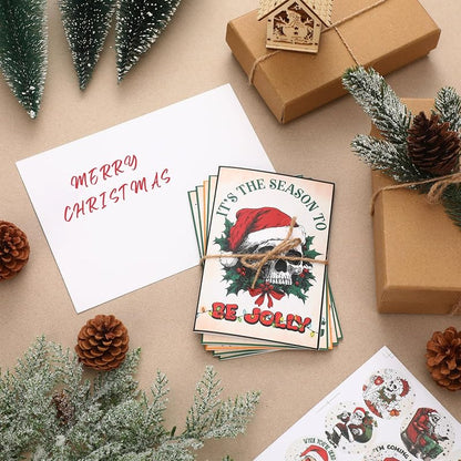 Skeleton Christmas Cards Bulk Set 24 with Envelopes — 12 Designs, 4x6 inches, Blank Inside (Variation: 24+Vintage Christmas Skeleton)