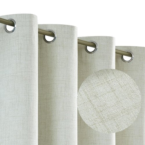Urban Lotus Beige Linen Textured Full Blackout Curtain Panels 84 Inches Long Solid Color Room Darkening Thermal Inulated Drapes for Living Room/Bedroom Grommet Top Window Treatment, 52" W, 2 Panels