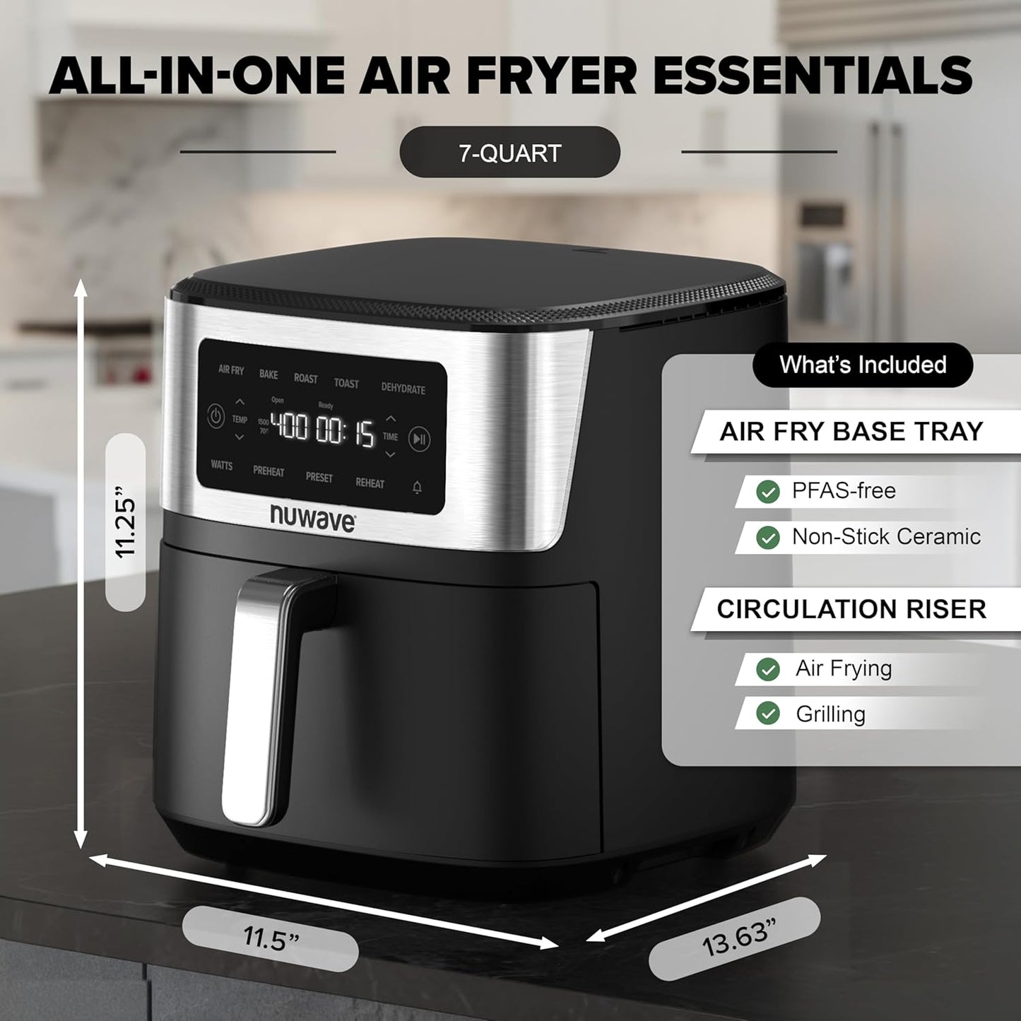 Nuwave Brio Plus 6-in-1 Air Fryer - 7-Qt Capacity with Precise Temp Control & 100 Presets | PFAS-Free Nonstick