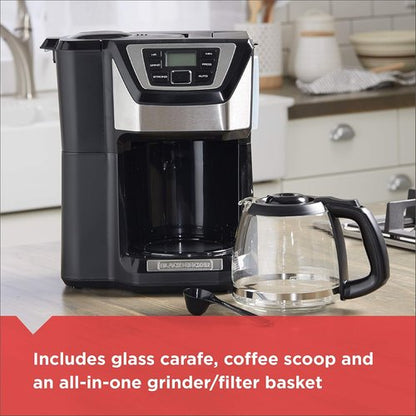 BLACK+DECKER 12-Cup Coffeemaker - Mill and Brew Functionality in Sleek Black Finish