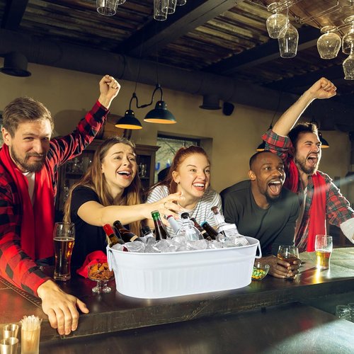 Lallisa 2 Pcs 5.3 gallons Galvanized Beverage Tub Galvanized Bucket Metal Ice and Drink Bucket with Handles Tub for Parties Farmhouse Home Pool Bar (Sliver)