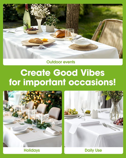 Pureegg Disposable Plastic Tablecloths - 10 Pack, 54 x 72 Inch, Sturdy & Leakproof for Parties, Picnics, Weddings | White