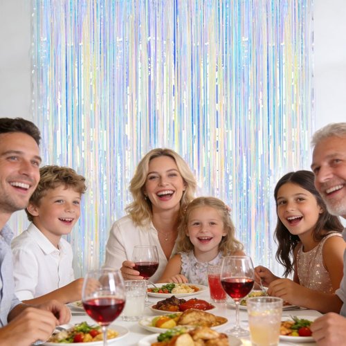 JijAcraft Iridescent Tinsel Foil Fringe Curtain - Holographic Party Backdrop for Celebrations | 3 Pack