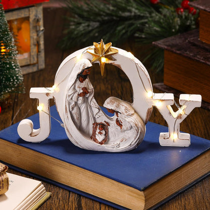 Soaoo Christmas Nativity Scene - LED String Lights & Holy Family Figure Set | Indoor Tabletop Decor (Black)