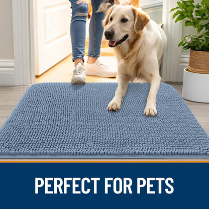 OLANLY Dog Door Mat - Absorbent Non-Slip Washable Doormat for Muddy Paws | 70x24, Airy Blue