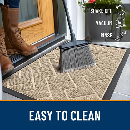 OLANLY Indoor Outdoor Front Door Mat - Waterproof All-Season Herringbone Design | Easy Clean, 47x32 Beige