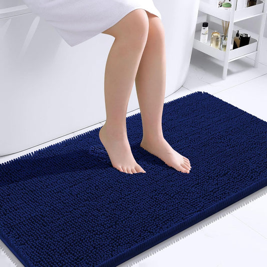 OLANLY Large Bathroom Rugs - Extra Soft Chenille Bath Mats | Quick Dry, Machine Washable, Navy 40x24