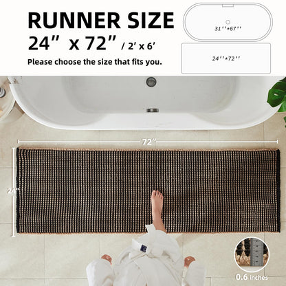 TYUU Waffle Runner Rug Bathroom, Long Boho Bathroom Rugs Non Slip Washable Super Absorbent Quick Dry Farmhouse Bath Decor, 72"x24" Khaki and Black