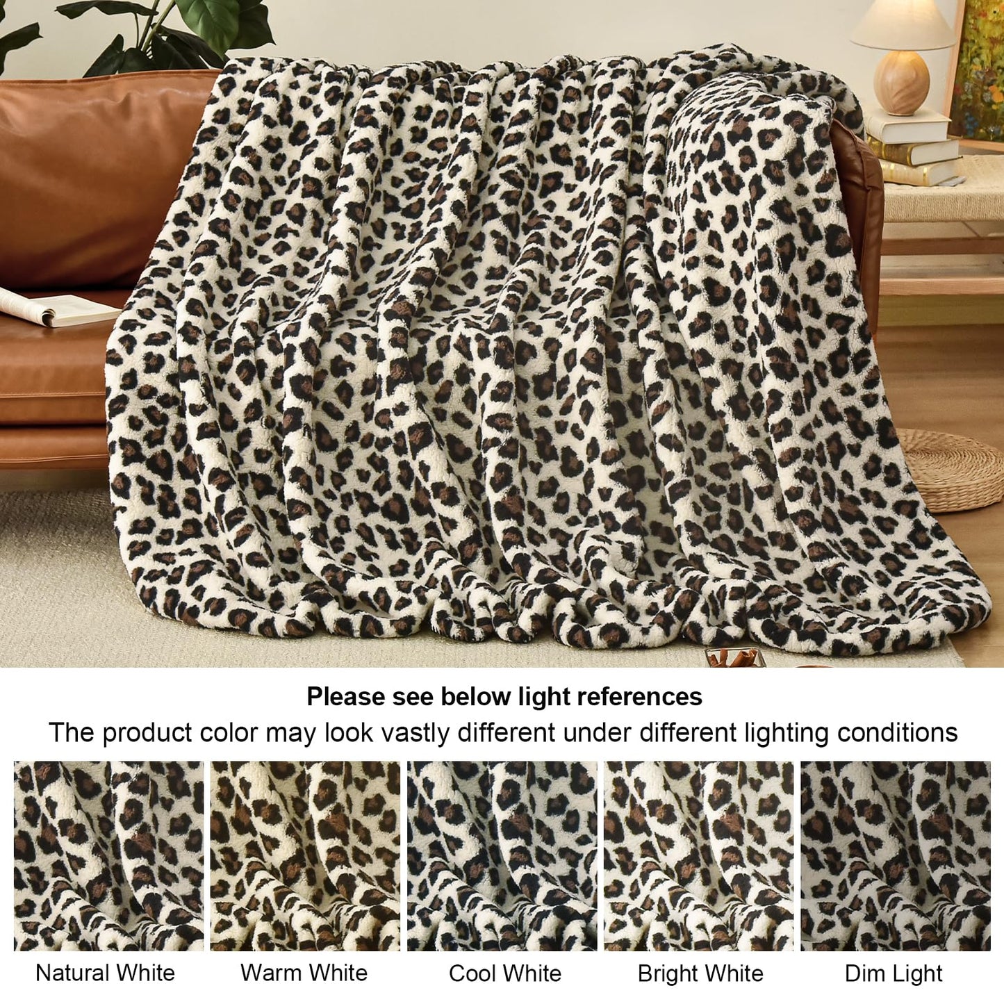 PHF Leopard Print Sherpa Fleece Blanket Twin Size for Teens Kids, Reversible Thick and Warm Blanket for Winter, Ultra Soft Fuzzy Animal Pattern Bedding for Bed Sofa Couch Travel, 60x80