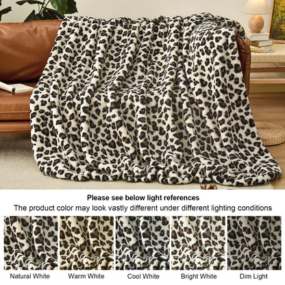 PHF Leopard Print Sherpa Fleece Blanket Twin Size for Teens Kids, Reversible Thick and Warm Blanket for Winter, Ultra Soft Fuzzy Animal Pattern Bedding for Bed Sofa Couch Travel, 60x80