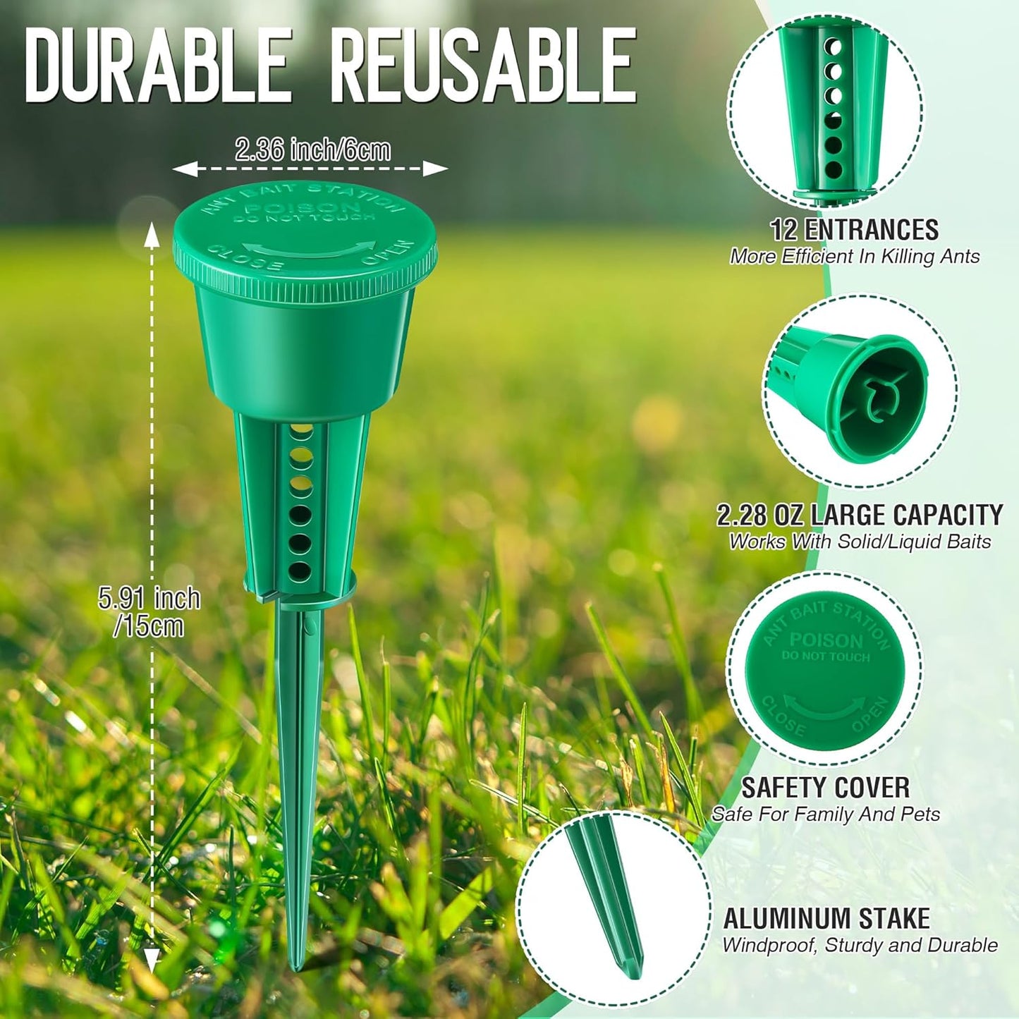 Qualirey Ant Traps - Reusable Liquid Bait Stations for Outdoor Use | Pet Safe, Multi-Surface Control