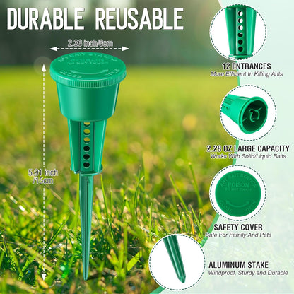 Qualirey Ant Traps - Reusable Liquid Bait Stations for Outdoor Use | Pet Safe, Multi-Surface Control