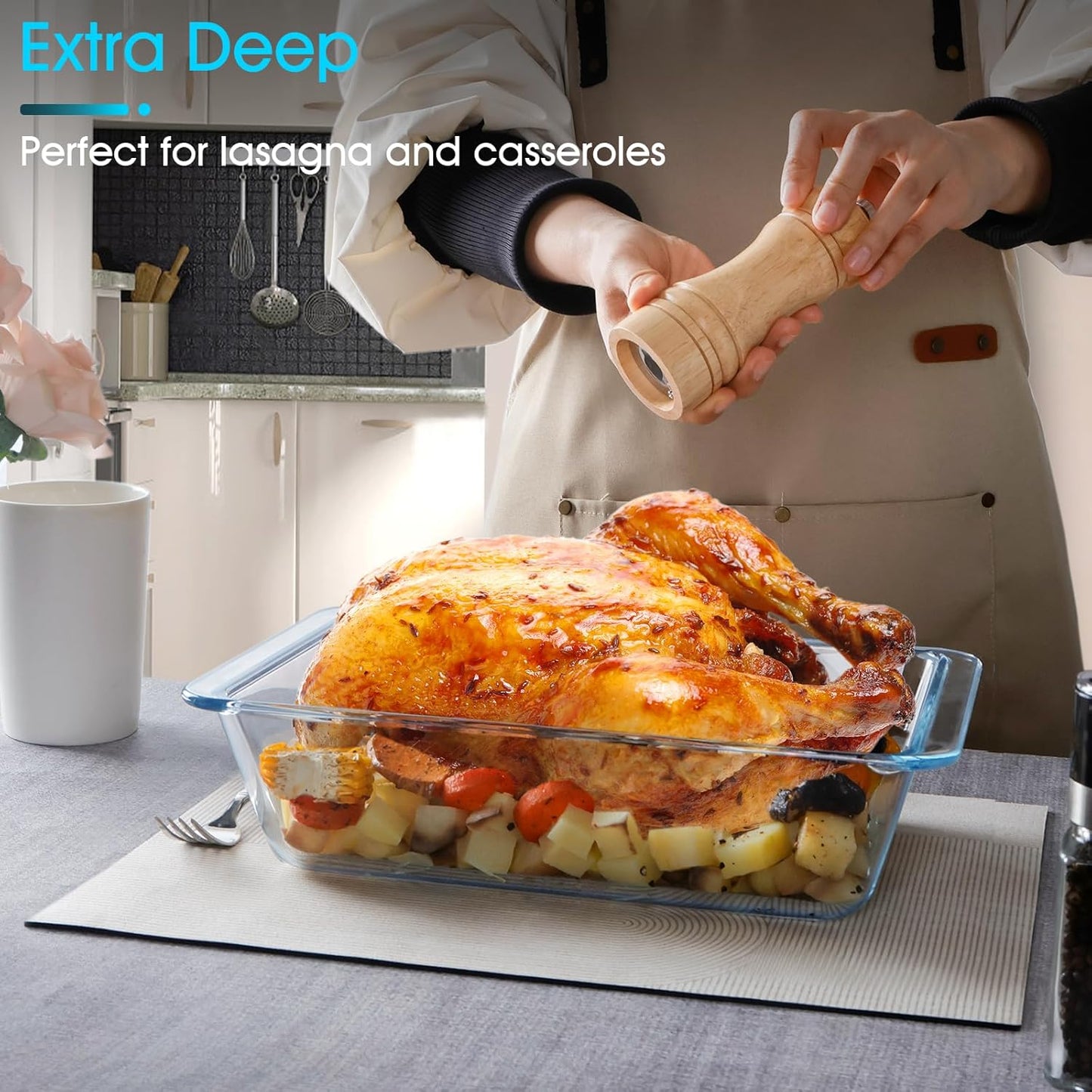 NUTRIUPS 3.7QT Rectangular Glass Baking Dish - Durable Oven Bakeware for Casseroles & More