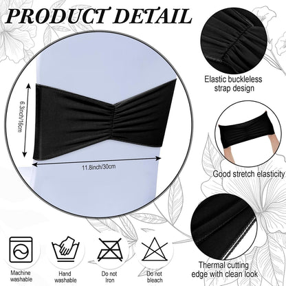 Moukeren Spandex Chair Sashes - 150 Pcs Elastic Ribbon Seat Ties for Weddings & Events | Black