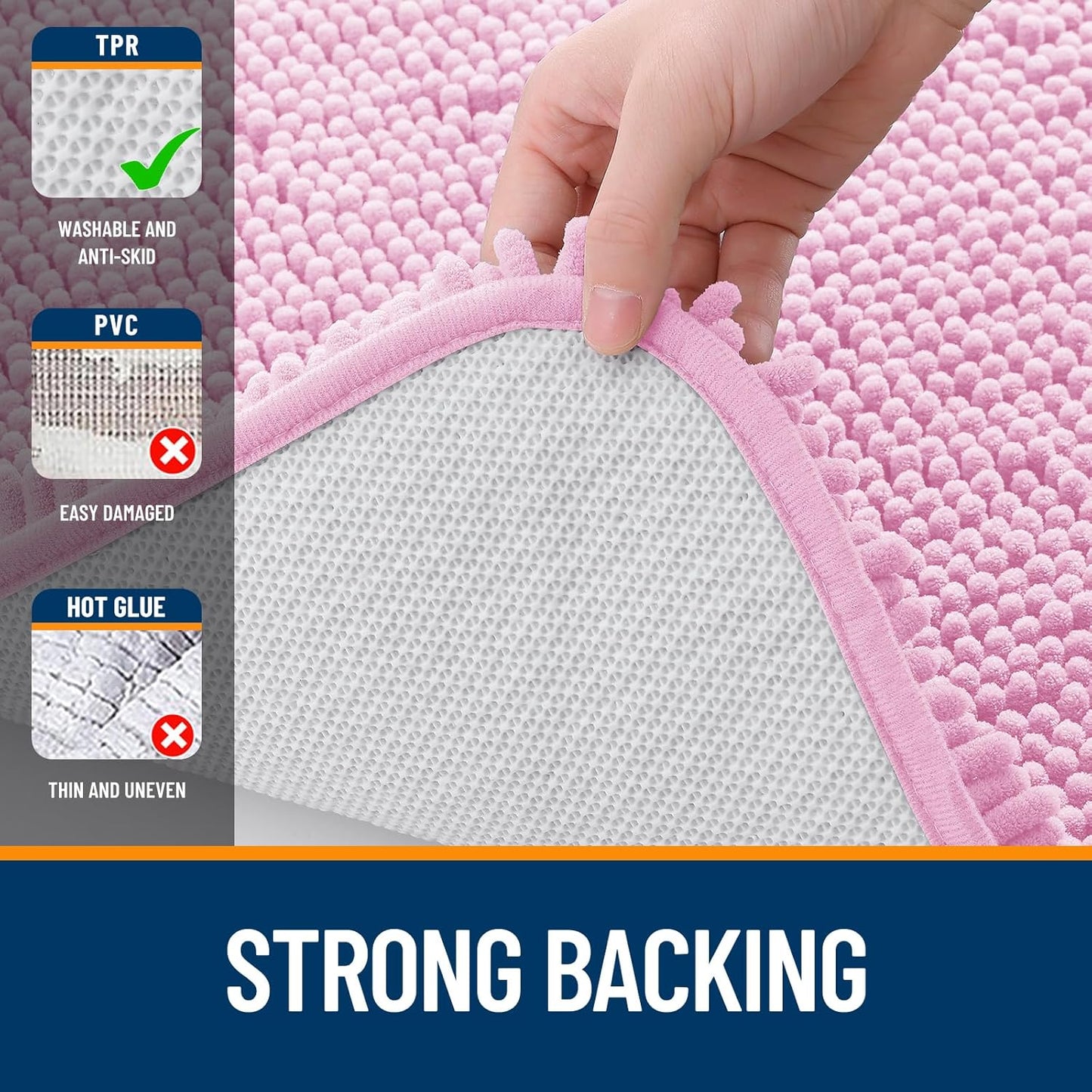 OLANLY Bathroom Rugs - Extra Soft Chenille Bath Mats | Quick Dry, Machine Washable, 30x20, Pink