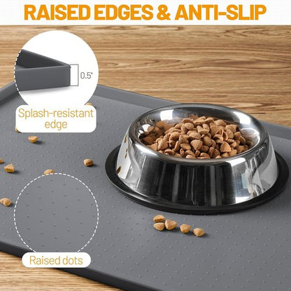 Hubulk Dog Feeding Mat - 100% Waterproof Silicone Pet Bowl Placemat | Non-Slip Design, Grey (19"x12"x0.5")