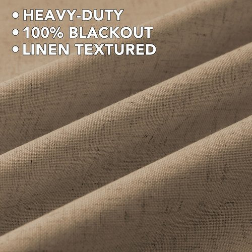 H.VERSAILTEX Linen Curtains 100% Blackout Curtains for Bedroom 63 inch Long Full Light Blocking Nature Linen Blended Window Curtains for Living Room Nickel Grommet (2 Panels, Heathered Macchiato)