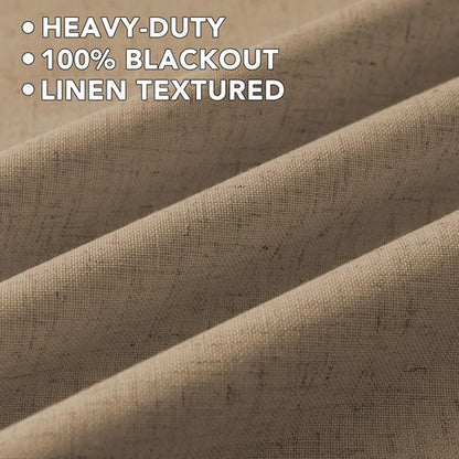 H.VERSAILTEX Linen Curtains 100% Blackout Curtains for Bedroom 108 inch Long Full Light Blocking Nature Linen Blended Window Curtains for Living Room Nickel Grommet (2 Panels, Heathered Macchiato)