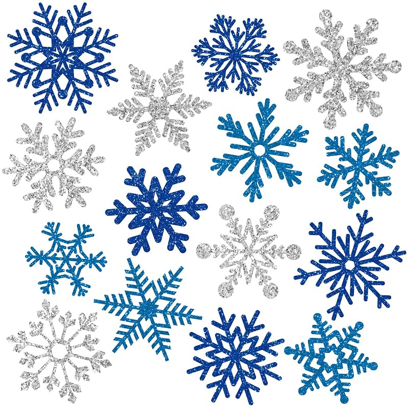 Whaline Blue Silver Snowflake Refrigerator Magnets - 15 Pcs Christmas Kitchen Door & Car Decor