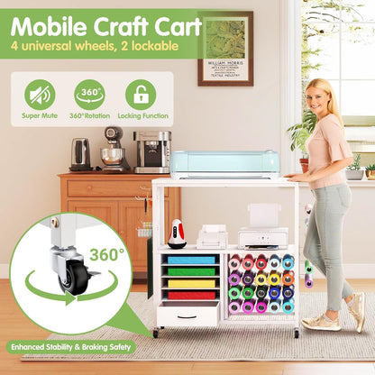 Skiennix Craft Storage Cart - Mobile Table with Vinyl Roll Holder & Drawers | Ideal for Studios & Offices