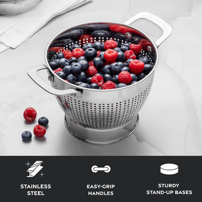 YH-Goods Stainless Steel Colander Set - 3-Piece Stackable Strainers for Pasta, Rice & Fruit | 5QT, 3QT, 1.5QT
