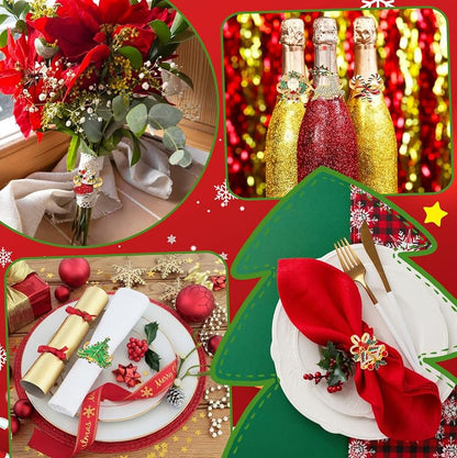 Holiday Napkin Ring Set of 12 - Christmas Table Decor, Crystal Rhinestone Rings, Variation: Holiday Napkin Ring