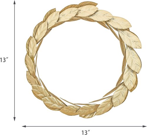 Gold Leaves Metal Wreath - 13-Inch Wall Decor for Front Door | Perfect for Christmas, Weddings & Parties