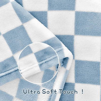 Yurhap Checkered Baby Blanket - Ultra Soft Fleece for Boys | Cozy 30''x40'' Crib & Stroller Blanket in Blue