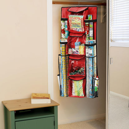 Simple Houseware Double-Sided Gift Wrap Organizer - Red Storage Pockets (Set of 1)