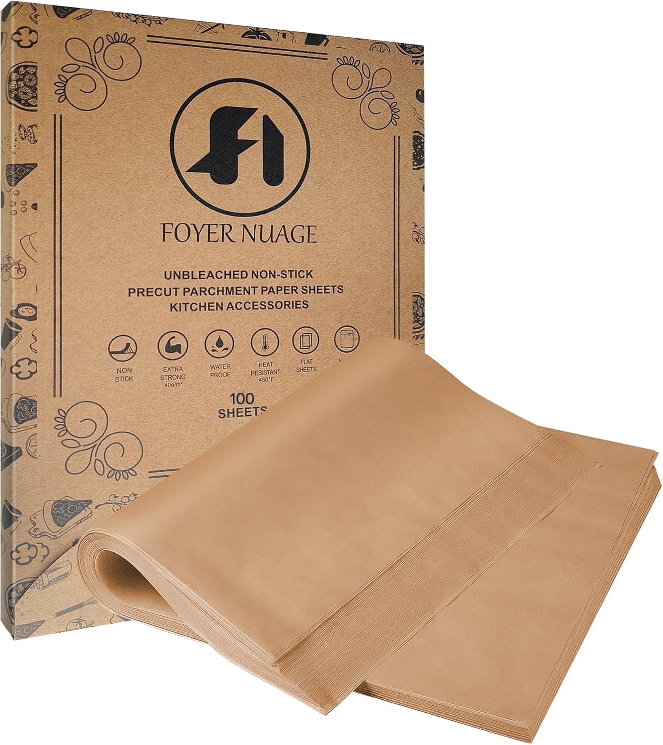 Skiennix Unbleached Parchment Paper Baking Sheets - 100 Precut Non-Stick Sheets | 8x12 Inch for Baking & Cooking
