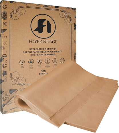Skiennix Unbleached Parchment Paper Baking Sheets - 100 Precut Non-Stick Sheets | 8x12 Inch for Baking & Cooking